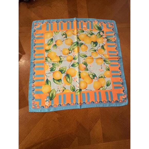 Accessories - Square Scarf with Lemon and Floral Print